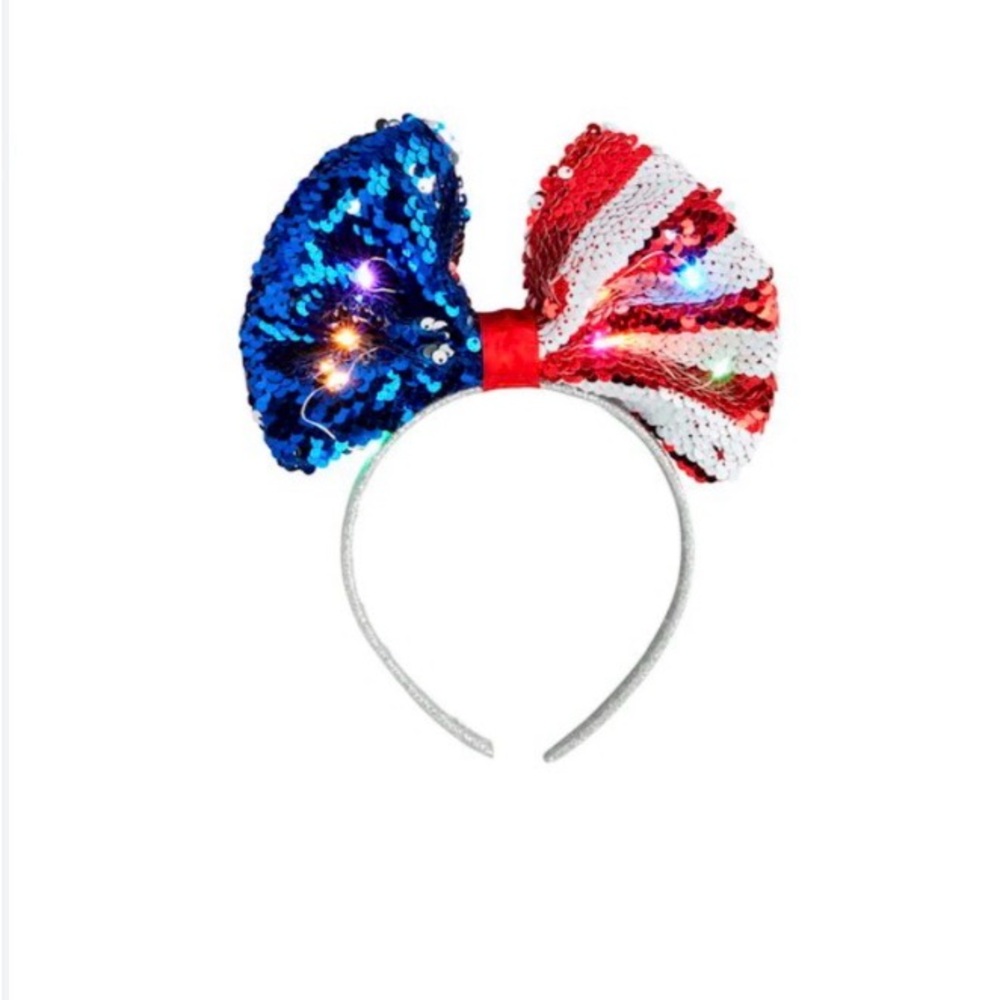 Spritz Sequin Light-Up Patriotic Bow Headband in Blue, Red & White